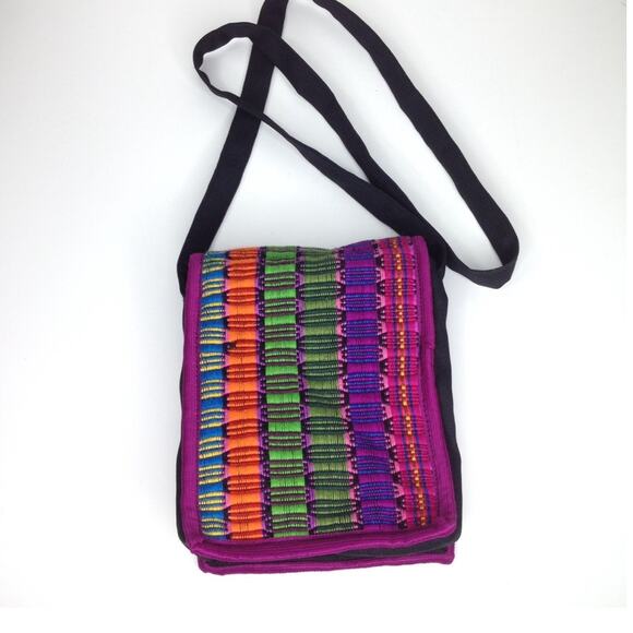 Native Colorblock Fabric Rainbow Crossbody Padded Pouch Stripe Shoulder Bag - Picture 2 of 8